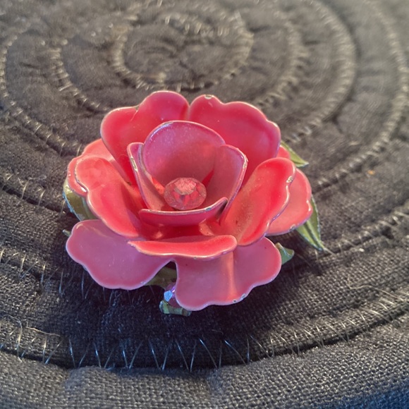 🌺Flower brooch Rare Lisner Metal Pink Flower Vintage 50's - Picture 2 of 5